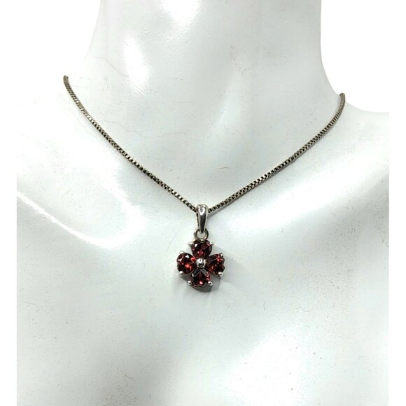 vintage .925 sterling silver pendant red cut chrystals necklace - Picture 14 of 14